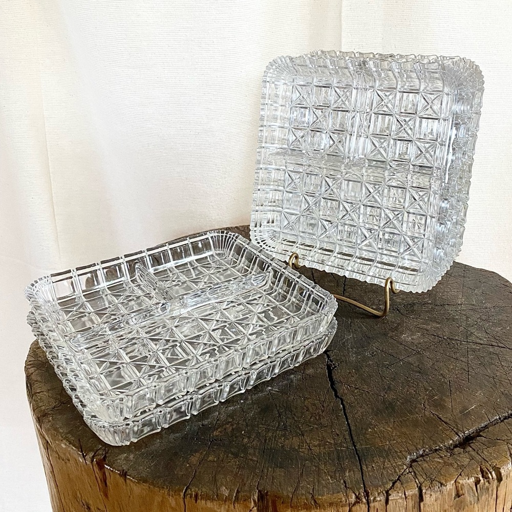 4 VTG MCM Cut Glass Serving Plates Set